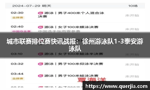 城市联赛排位赛快讯战报：徐州游泳队1-3泰安游泳队